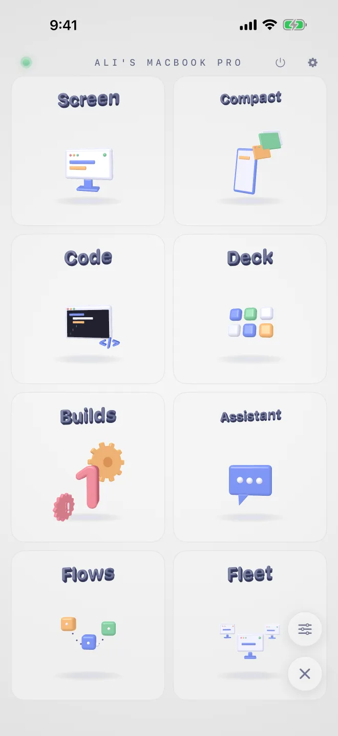 The station grid: Screen, Compact, Code, Deck, Builds, Assistant, Flows and Fleet